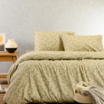 Melinen Σετ Σεντόνι με 2 Μαξιλαροθήκες King Size με Λάστιχο 180x200+30εκ. Poppy Pastel Olive 4τμχ